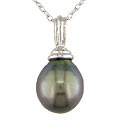 14k White Gold Cultured Tahitian Drop Pearl Necklace (9-10 mm)