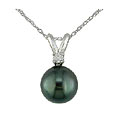 14k Gold Cultured Tahitian Pearl and Diamond Accent Necklace (8 mm)