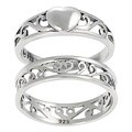 Sterling Silver Filigree and Heart Ring Set