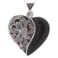 Sterling Silver Onyx and Marcasite Heart Locket Necklace