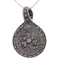 Sterling Silver Marcasite and Onyx Pendant