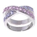 Icz Stonez Sterling Silver Pink and Lavender Crossover CZ Ring