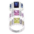 Sterling Silver Color and White CZ Ring