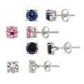 Icz Stonez Sterling Silver Round-cut CZ Stud Earring Set (4 Pair)