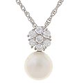 Sterling Silver Cultured FW Pearl and CZ Necklace (8 mm)