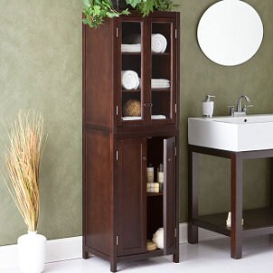 Upright glass-front bathroom cabinet