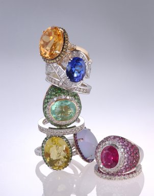 Nine gemstone engagement rings