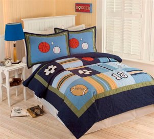 Fun boys' bedding adds character to a room