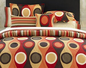 Throw pillows arranged on a bed
