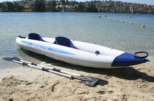 Inflatable kayak on the beach