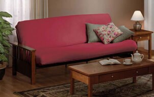 Futon with red mattress cover