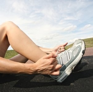 Woman getting ready to run