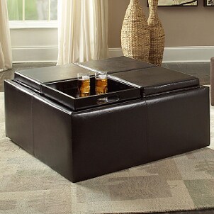 Leather storage ottoman