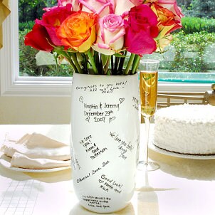 A vase that can be signed is a great alternative to a wedding guest book