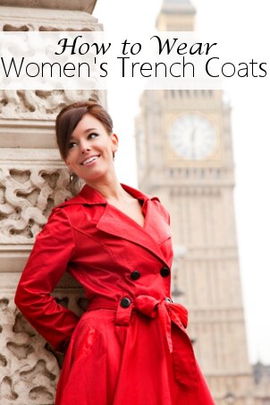 Woman wearing a red trench coat