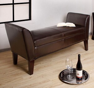 Contemporary dark leather bench