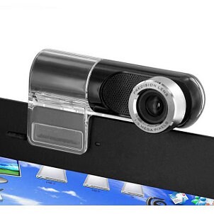 Screen-mounted webcam on a laptop