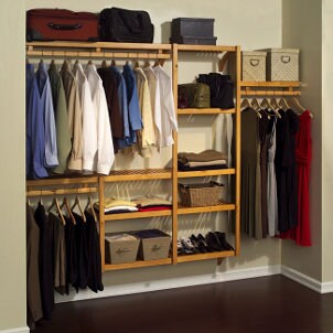 An attractive wood closet organizer