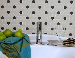 Black and white tile around the tub