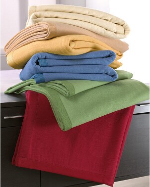 Stack of folded wool blankets