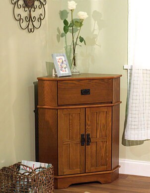 wood floor corner cabinet drawers shelves