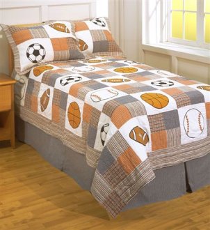 Boy's bedroom with sports bedding