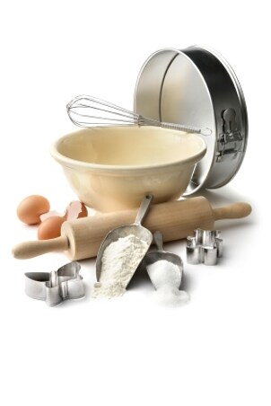 Bowls, measuring cups and oven-safe bakeware