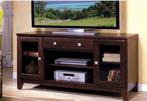 Flatscreen TV on a wood TV stand