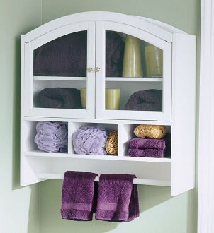Bathroom cabinet filled with towels