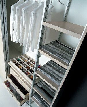 Closet storage racks with drawers and shelves