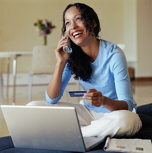 Woman placing an order on her Samsung cell phone