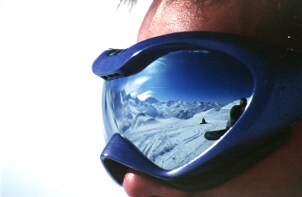 Skier wearing ski goggles
