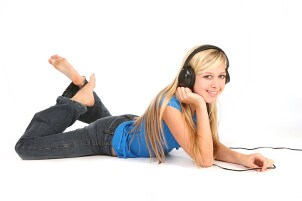 Girl wearing over ear headphones