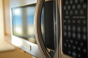 Close-up of stainless-steel microwave