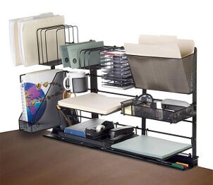 Desk organizer with various office supplies