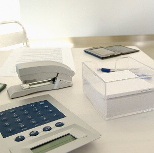 Collection of office supplies on a desk