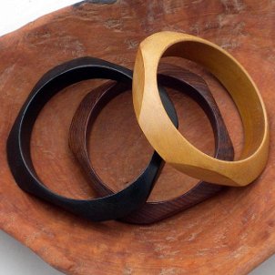 Three handmade wood bangle bracelets