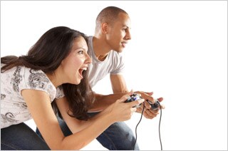 Family playing video games