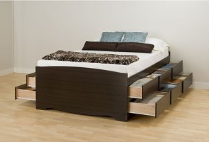 Comfortable platform bed with storage drawers