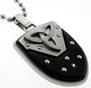 Men's Celtic shield necklace jewelry made of leather and stainless steel