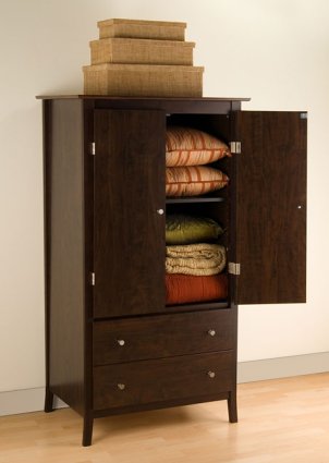 An organized armoire showing off