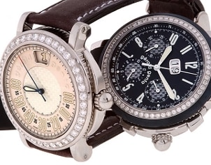 Two handsome men's watches with brown leather watchbands