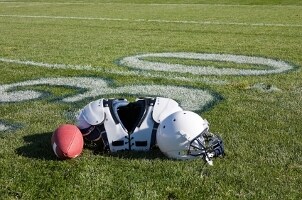 Football gear on a football field