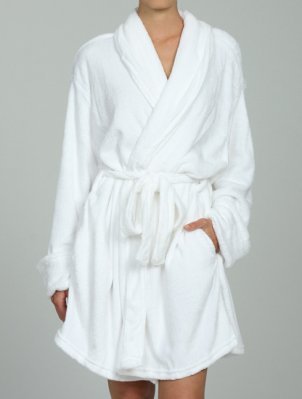 Fluffy white women's bath robe