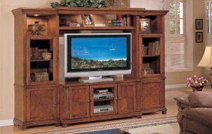 Cheap LCD TV in a wooden entertainment center