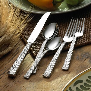 5-piece stainless steel flatware set with intricately designed handles