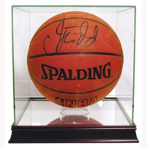Signed basketball in a plexiglass case