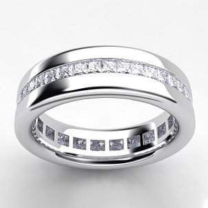A gorgeous platinum wedding band ring with channel-set diamonds