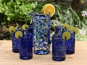 Set of 6 blue blown-glass tumblers
