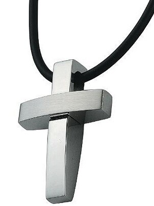 A modern stainless steel cross necklace